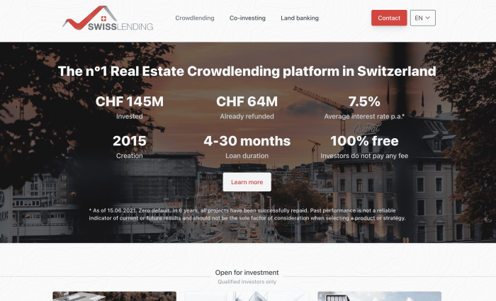 SwissLending screenshot